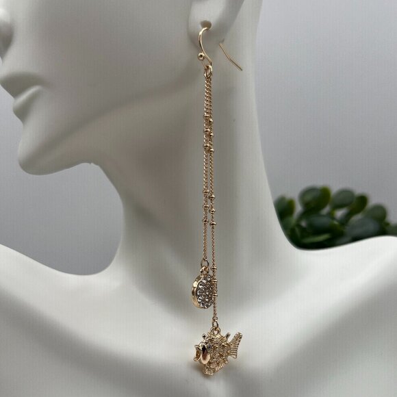 Lilly Pulitzer Gold Tone Puffer Fish Earrings with Rhinestones - Picture 4 of 5